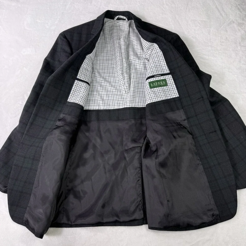 Lauren Ralph Lauren Blazer Mens 40L Blue Green Plaid Wool Sport Coat Glen Check‎